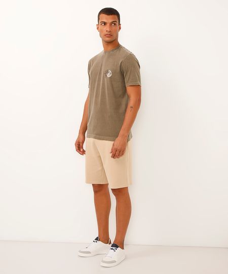 bermuda de moletom relaxed com cordão bege P bermuda de moletom relaxed com cordão bege P