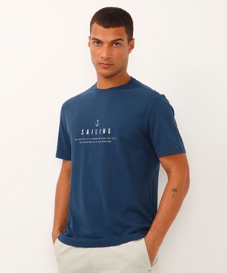 camiseta de algodão manga curta sailing azul P