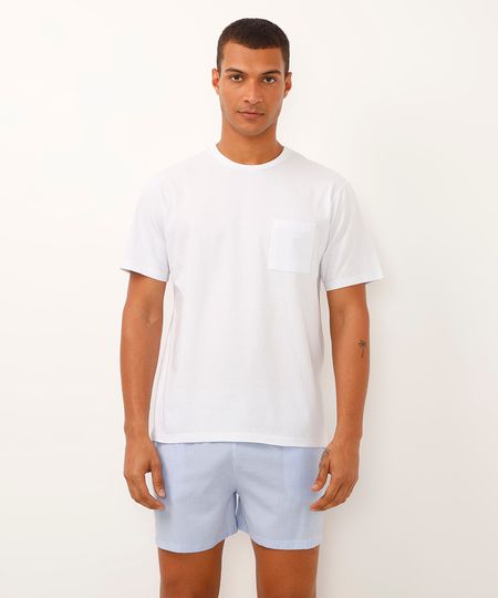 pijama curto de algodão listrado branco M