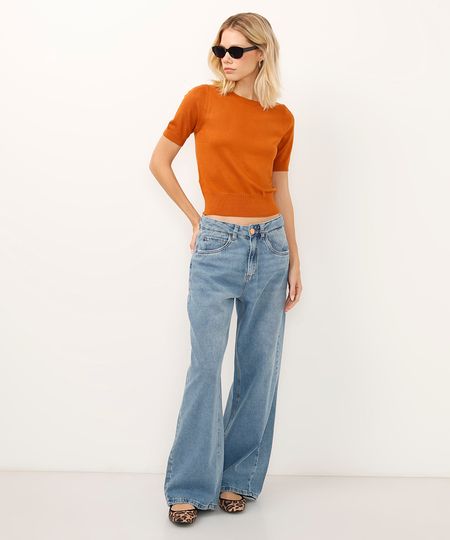 calça oversized jeans cintura média azul 44