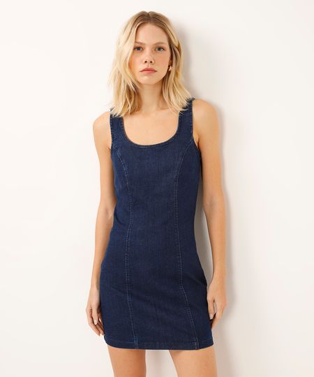 vestido curto jeans alça fina azul GG