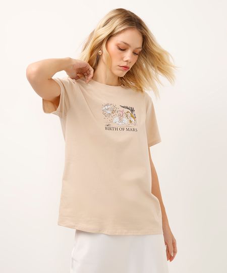 camiseta de algodão manga curta birth of mars bege M