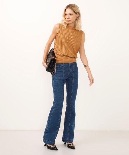 calça boot cut jeans cintura super alta azul 34