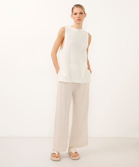 calça clochard com linho bege 36 calça clochard com linho bege 36