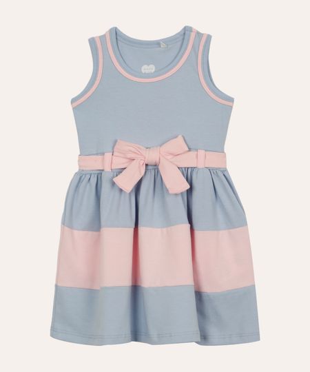 vestido de algodão infantil marias com laço azul 4