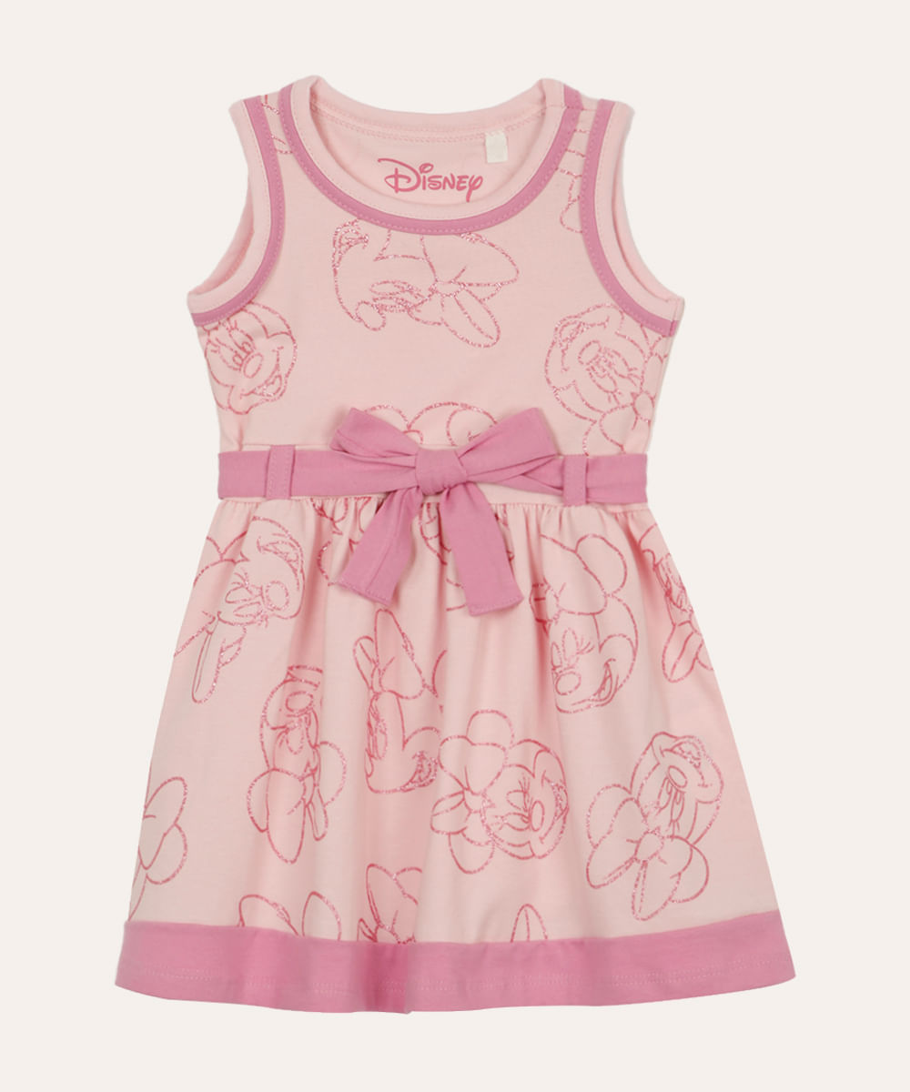 vestido midi infantil com laço minnie rosa