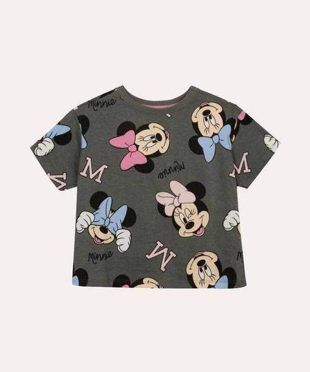 camiseta de algodão infantil minnie cinza 12