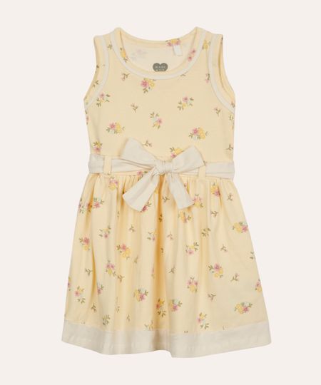 vestido de algodão infantil floral com faixa amarelo 5