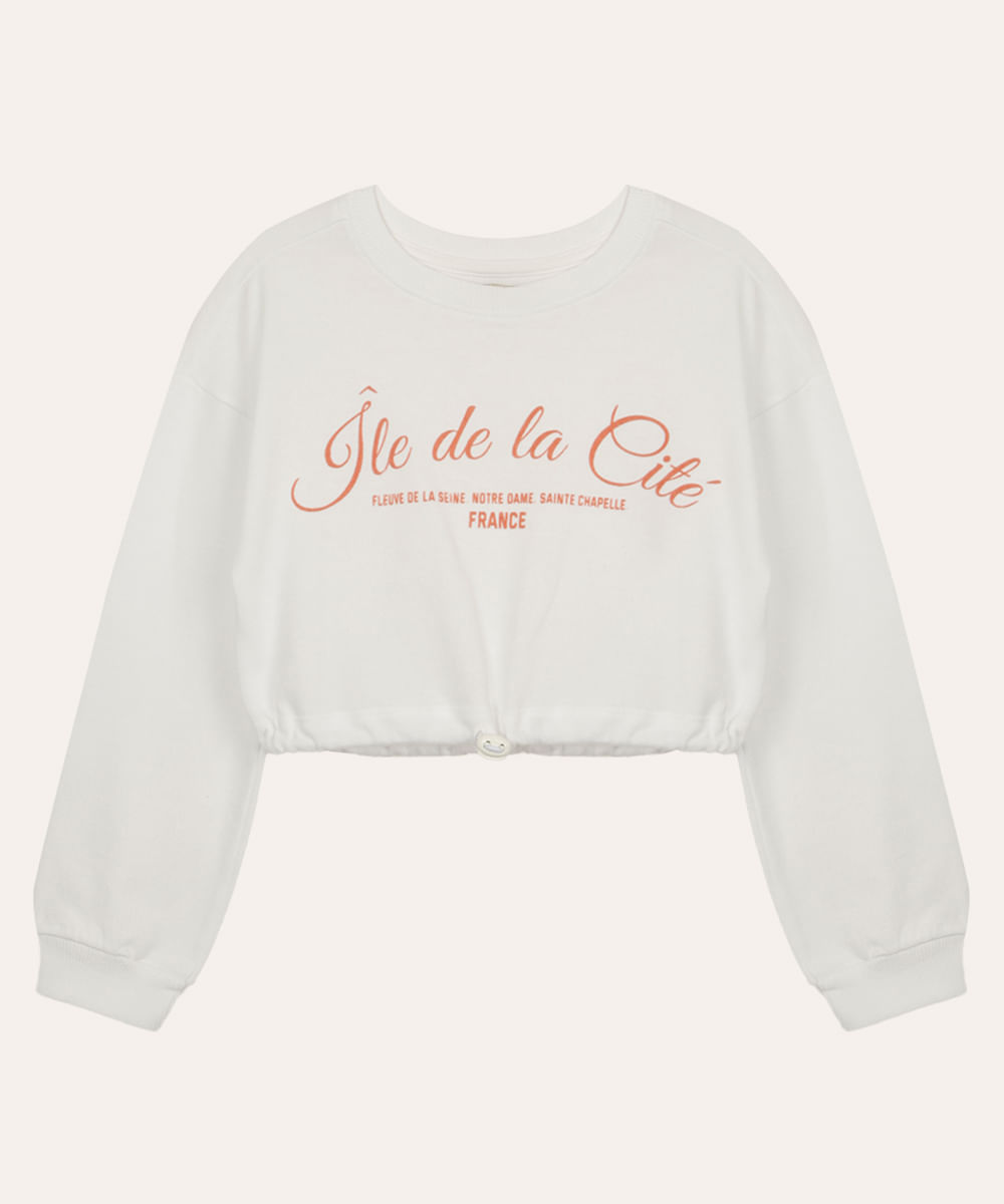 blusa de algodão infantil paris com elástico off white