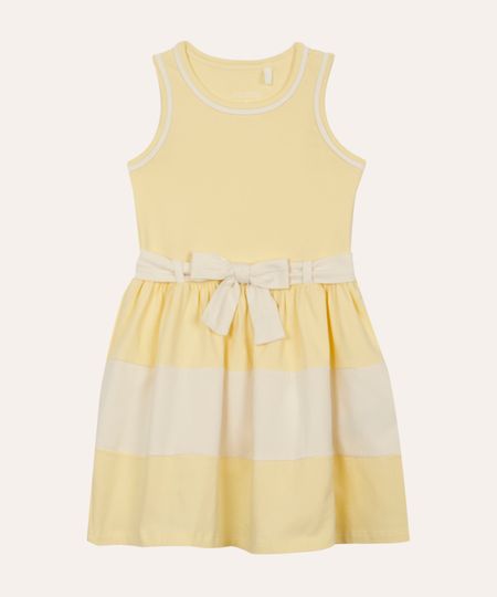 vestido de algodão infantil com laço amarelo 4