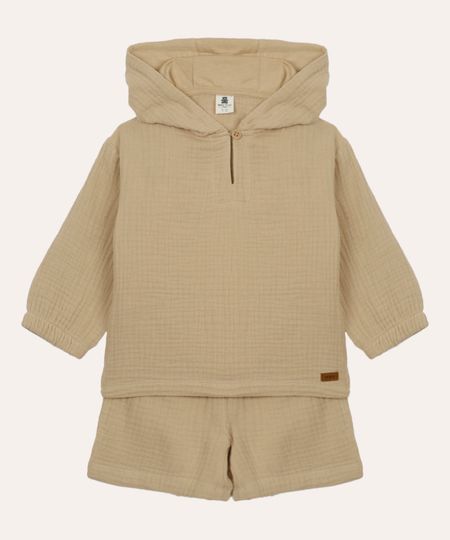conjunto de moletom infantil texturizado bege 0-3