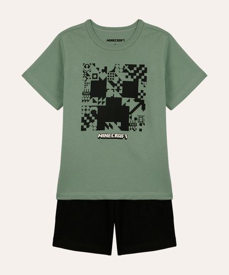 pijama de algodão infantil minecraft verde 8