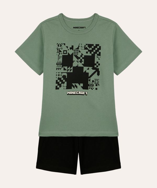 pijama de algodão infantil minecraft verde 12