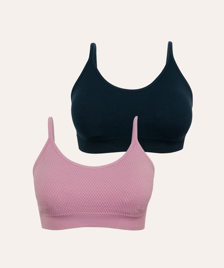 kit de 2 sutiãs top bojo removível alça fina colorido P