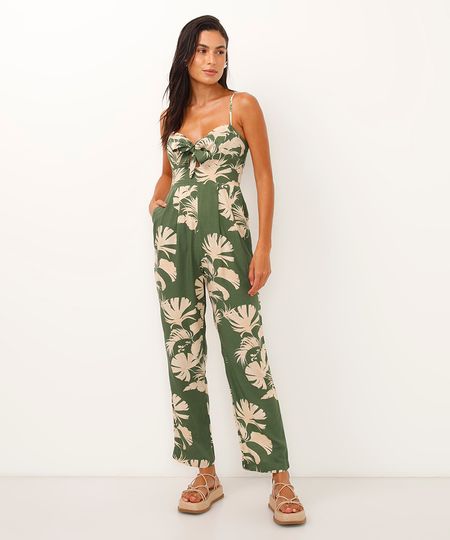 macacão de viscose alça fina folhagem verde PP