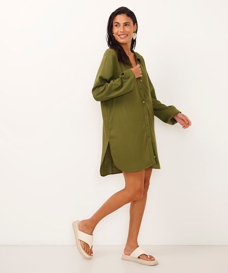 camisa saída de praia de viscose alongada verde P camisa saída de praia de viscose alongada verde P