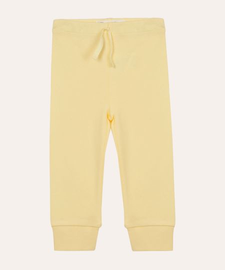 calça de algodão infantil básica amarela 6-9