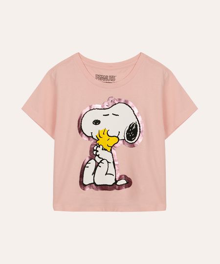 camiseta de algodão infantil snoopy rosa 12