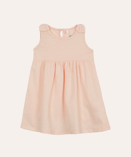 vestido de algodão infantil laços texturizado rosa 3-6