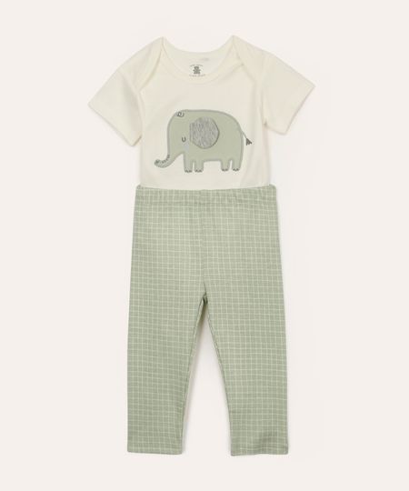 conjunto de algodão infantil elefante xadrez off white 12-18