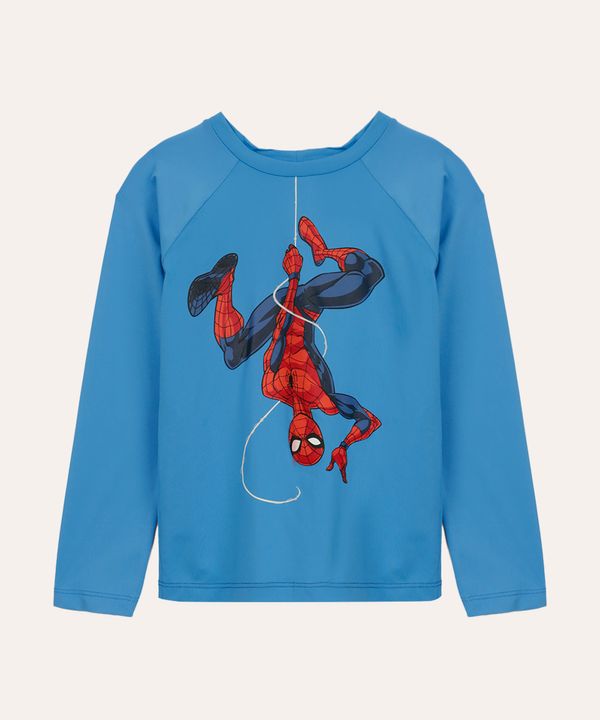 blusa infantil homem aranha manga longa com proteção uv azul 12