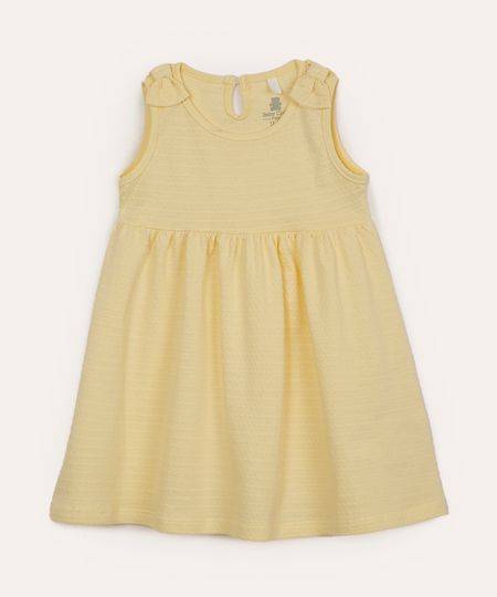 vestido de algodão infantil laços texturizado amarelo 6-9