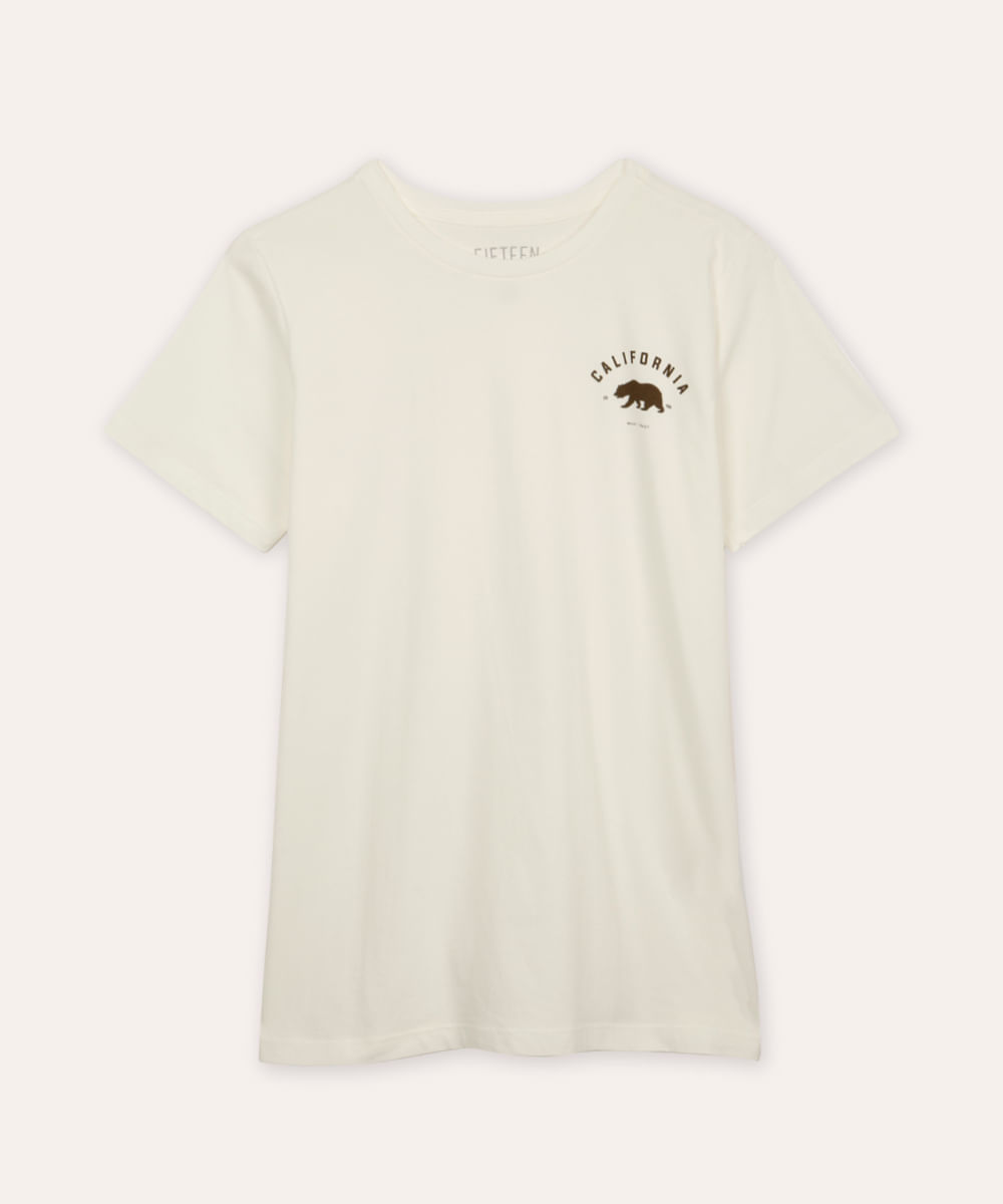 camiseta de algodão juvenil manga curta california off white