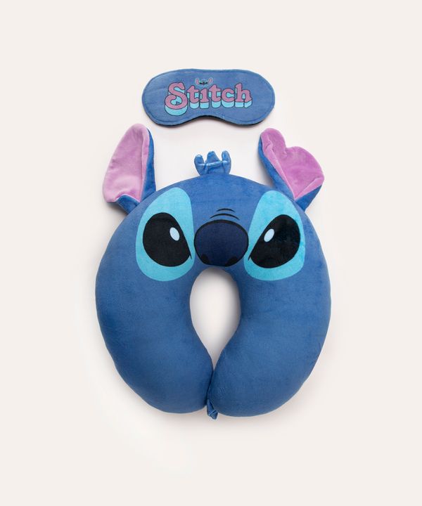 apoio de pescoço com máscara de dormir stitch azul UNICO