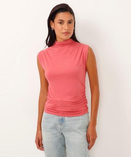 regata gola alta com franzido rosa P regata gola alta com franzido rosa P