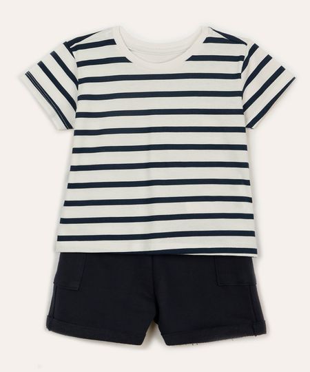 conjunto de algodão curto infantil listrado azul 1