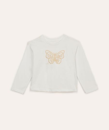 blusa de algodão infantil manga longa borboleta branca 1 blusa de algodão infantil manga longa borboleta branca 1