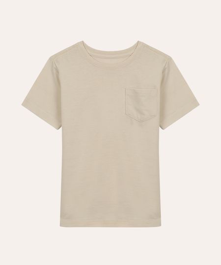 camiseta de algodão infantil com bolso bege 4