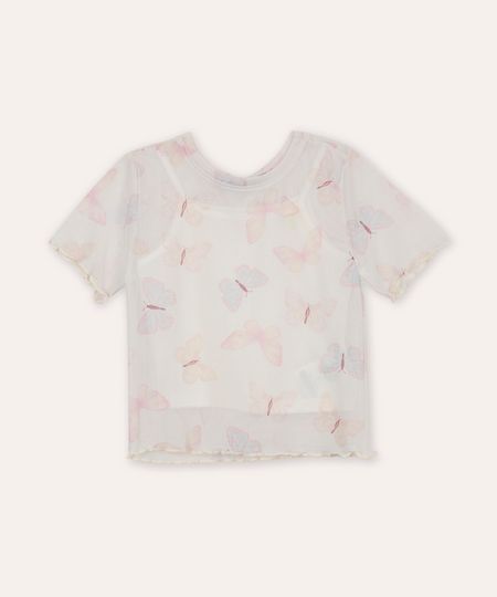 blusa de tule infantil manga curta borboleta off white 4