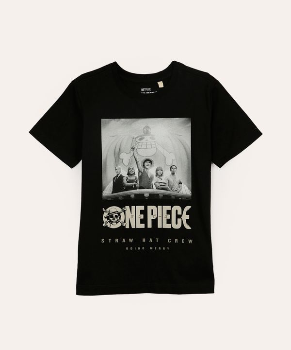 camiseta de algodão infantil one piece preto 6