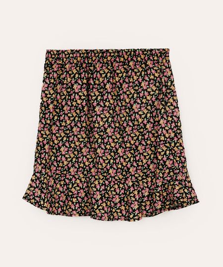 saia curta juvenil com babados floral preta 10 saia curta juvenil com babados floral preta 10