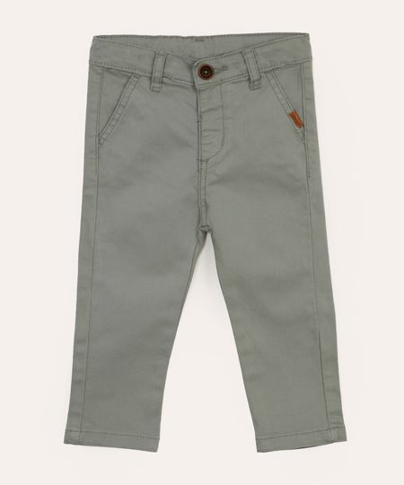 calça de sarja infantil com bolsos cinza 6-9