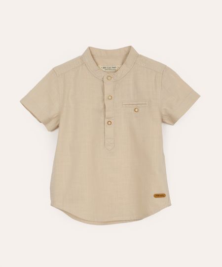 camisa infantil manga curta gola padre com bolso bege 1