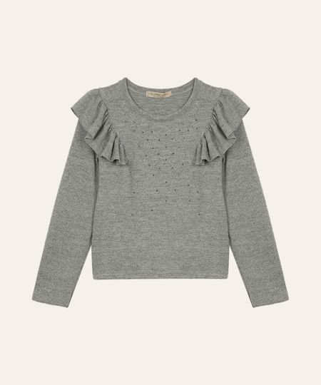 blusa de tricot infantil manga longa com babados cinza 4 blusa de tricot infantil manga longa com babados cinza 4