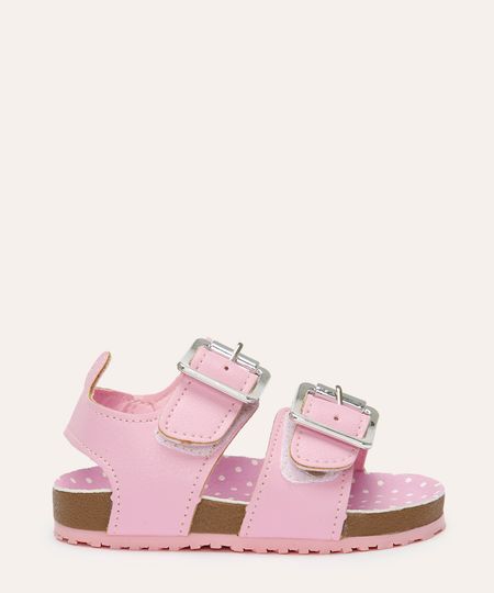 sandália infantil metalizada com fivelas rosa 22