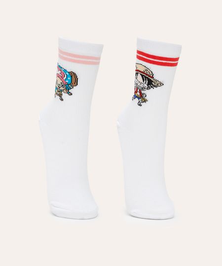 kit de 2 pares de meias cano longo one piece branca 34-39
