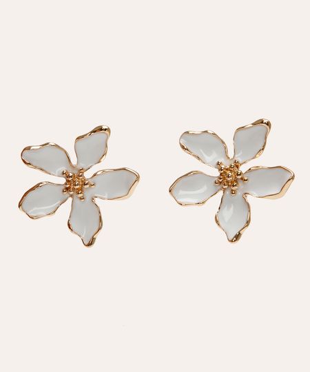 brinco flor esmaltado branco UNICO