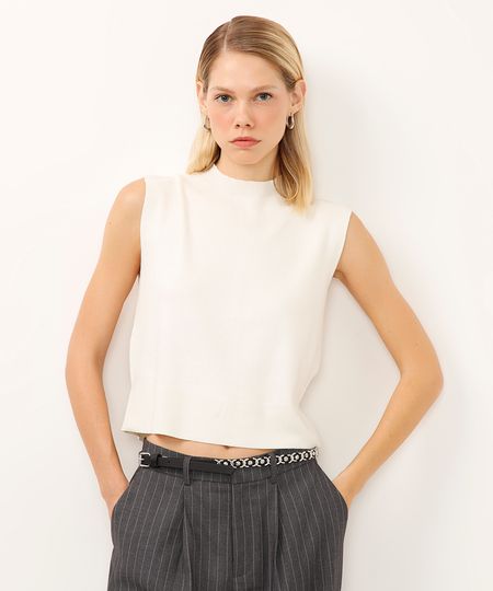 regata de tricot gola alta off white P regata de tricot gola alta off white P