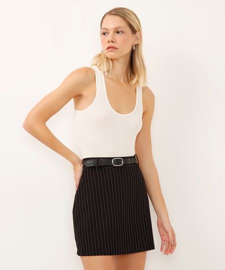 body de poliamida decote redondo canelado off white M