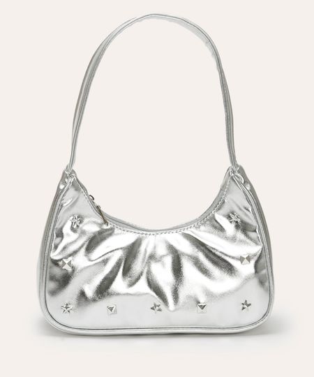 bolsa juvenil shoulder bag metalizada com tachas prata UNICO