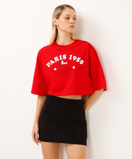 camiseta cropped de algodão snoopy vermelha GG