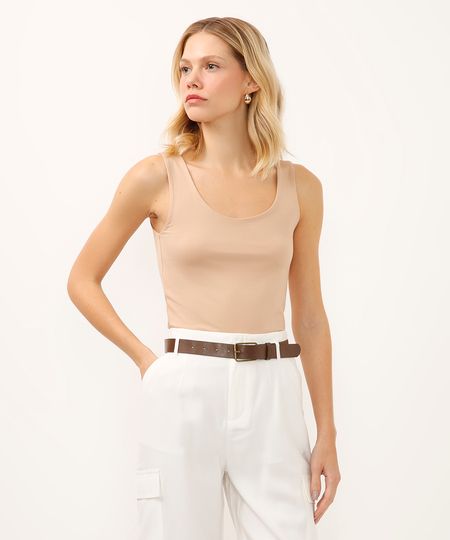 regata básica decote redondo bege M regata básica decote redondo bege M