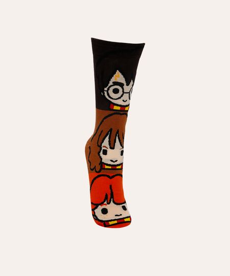 meia cano longo harry potter colorida 37-40