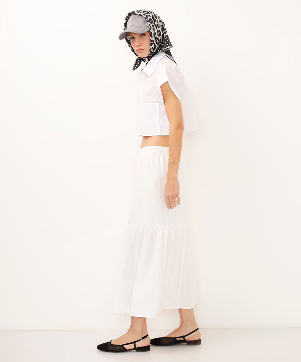 saia midi de viscose cós com elástico off white
