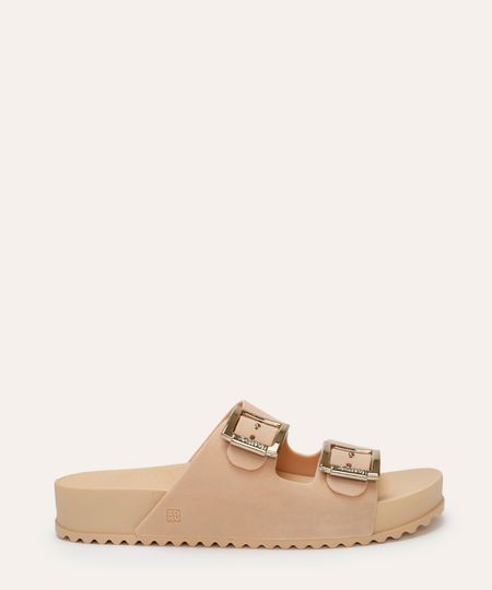 rasteirinha suede com fivelas bege 37
