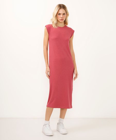 vestido midi básico canelado muscle tee rosa M